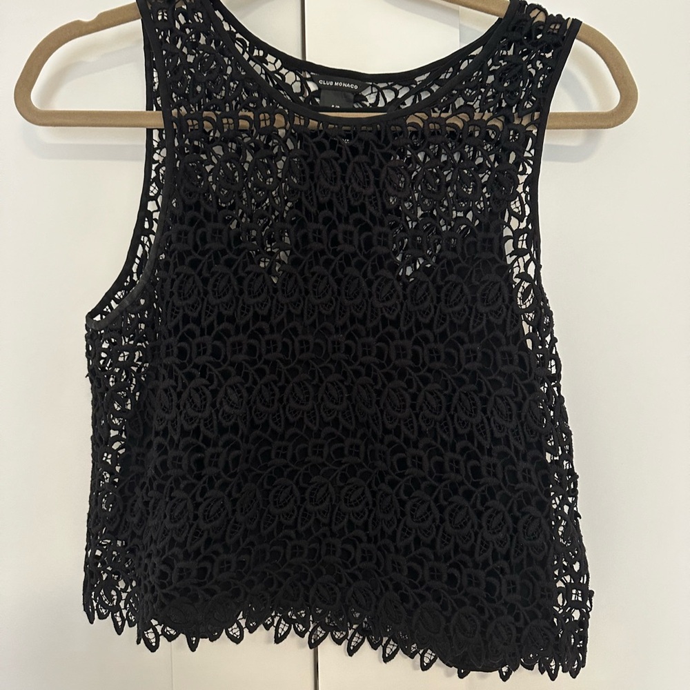 Club Monaco Black Embellished Crop Tank Top